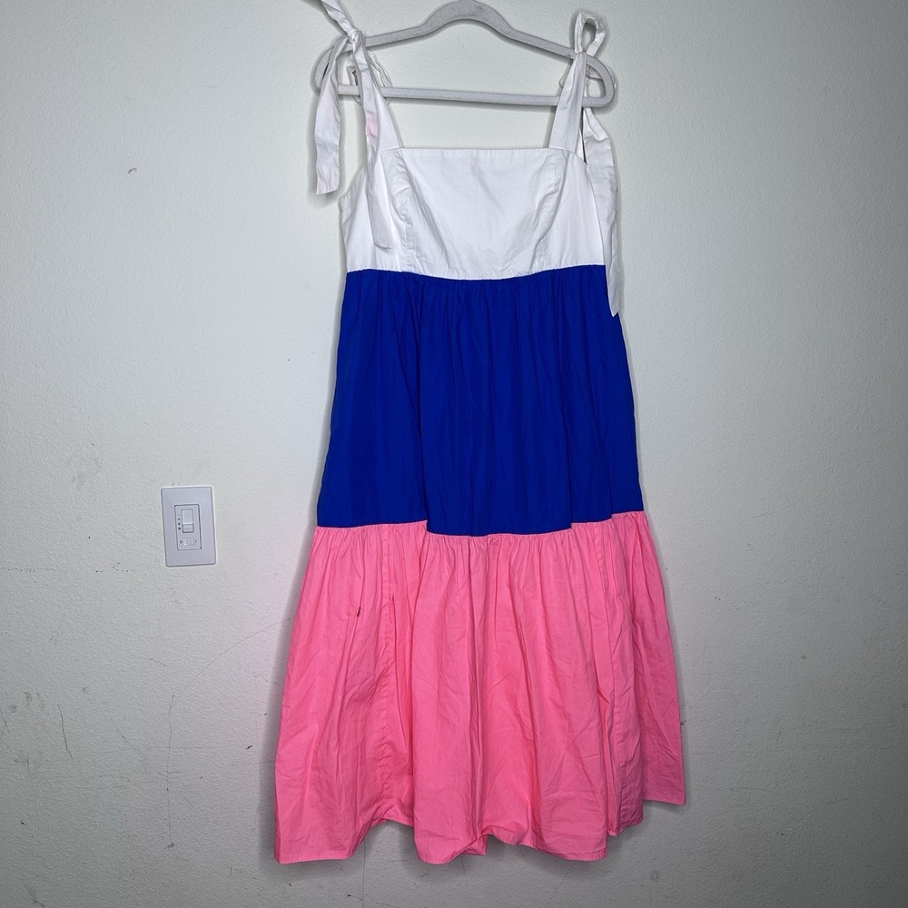Lilly Pulitzer Women's Anlee Dress Tiered ColorBlocked Pink Blue White Bow Sz 8